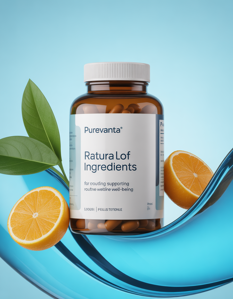 PureVanta supplement bottle with soft gradient label